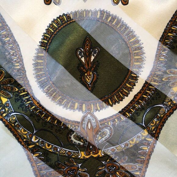 Fashion BanDo Womens Scarf Geometric Floral 40 x 40 Square Green Brown - Picture 8 of 11